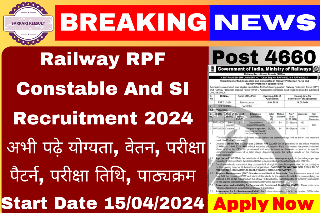 Railway RPF Constable And SI Recruitment 2024 For 4660 Posts Sarkari